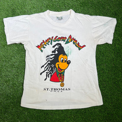 1990s Rasta Mickey Mouse White Tee Size Small v16518