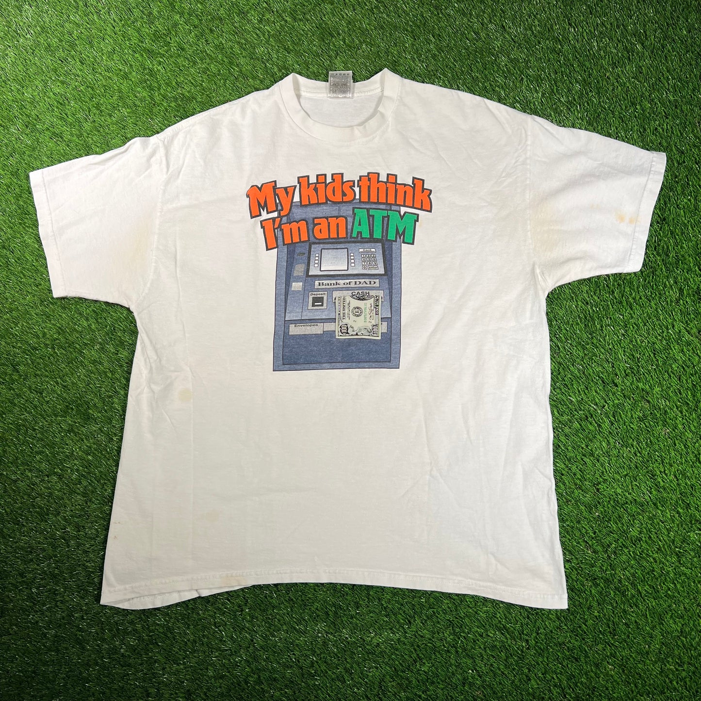 Y2K My Kids Think Im An ATM White Tee Size XL USED v18172