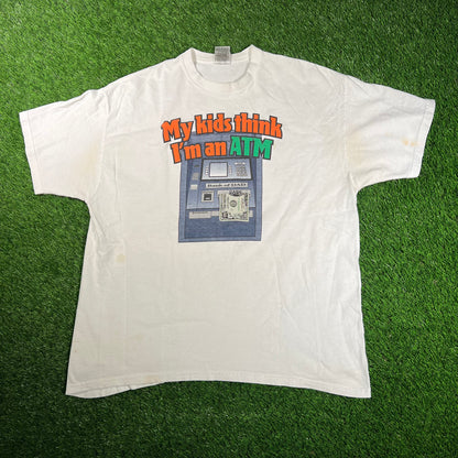 Y2K My Kids Think Im An ATM White Tee Size XL USED v18172