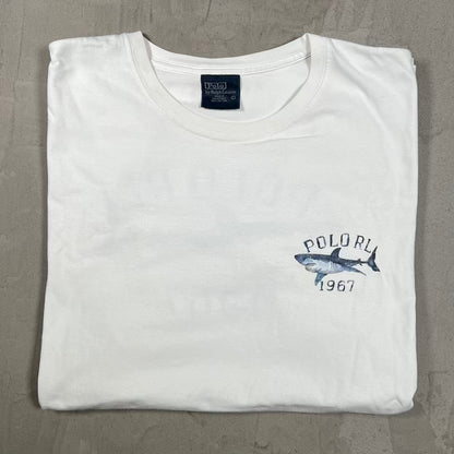 Y2K Polo Ralph Lauren Shark Logo White Tee Size Large USED v20415