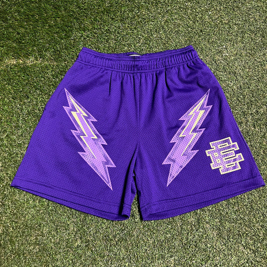 Eric Emanuel Purple Logo Purple Lightning Bolt Shorts Size Medium USED x14113
