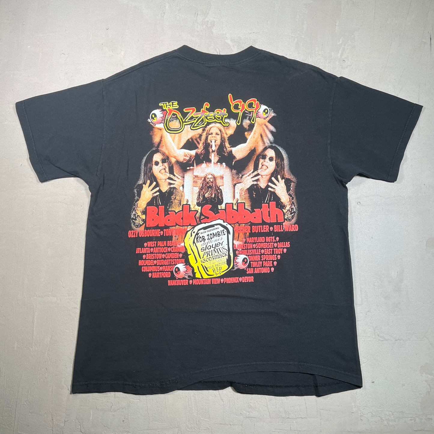 1999 The OzzFest Black Sabbath Rob Zombie Concert Black Tee Size XL USED v19457