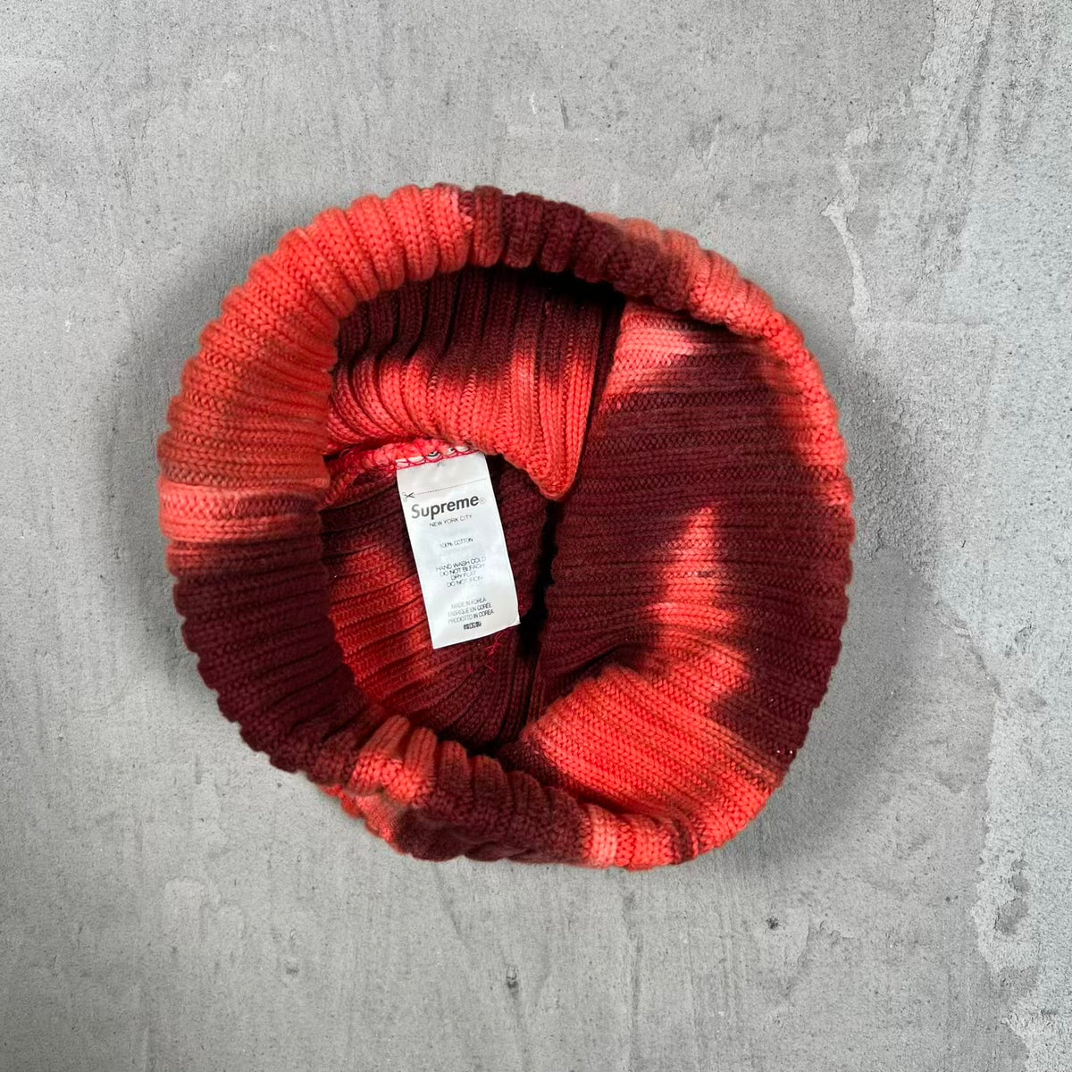 Supreme Overdyed Splatter Red Beanie (2024) USED x18705