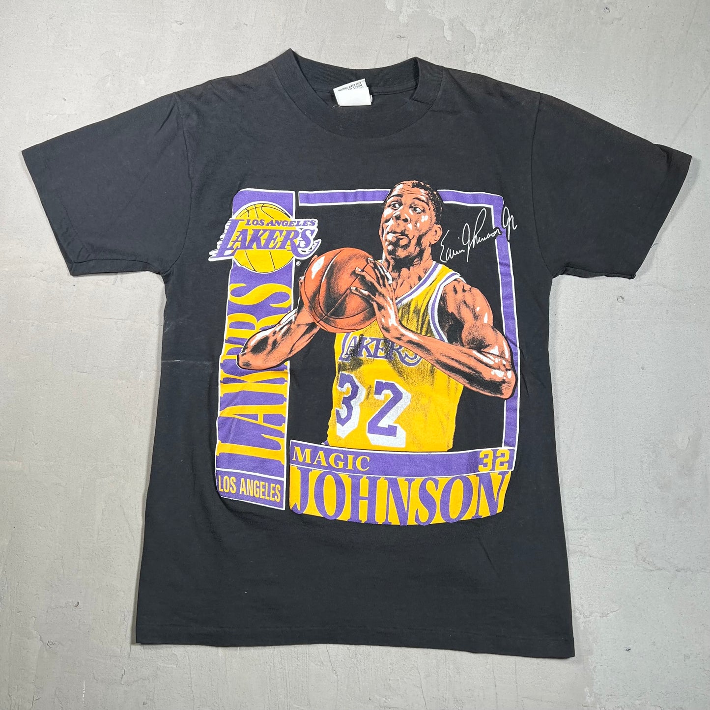 1990s Magic Johnson Stats Tee Nutmeg Tag Size Medium USED v5410