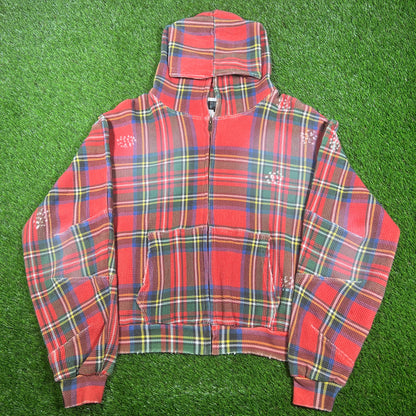 Wore Clothing Plaid Waffle Full Zip Hoodie Size Medium USED x14866