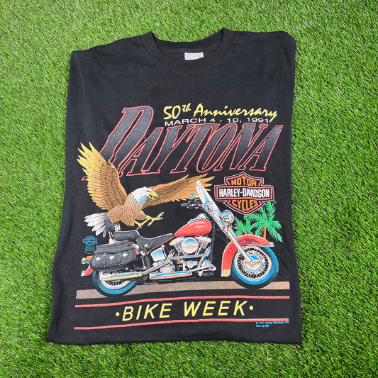 1991 Harkey Davidson Black 50th Anniversay Daytona Tee Size XXL USED v16845