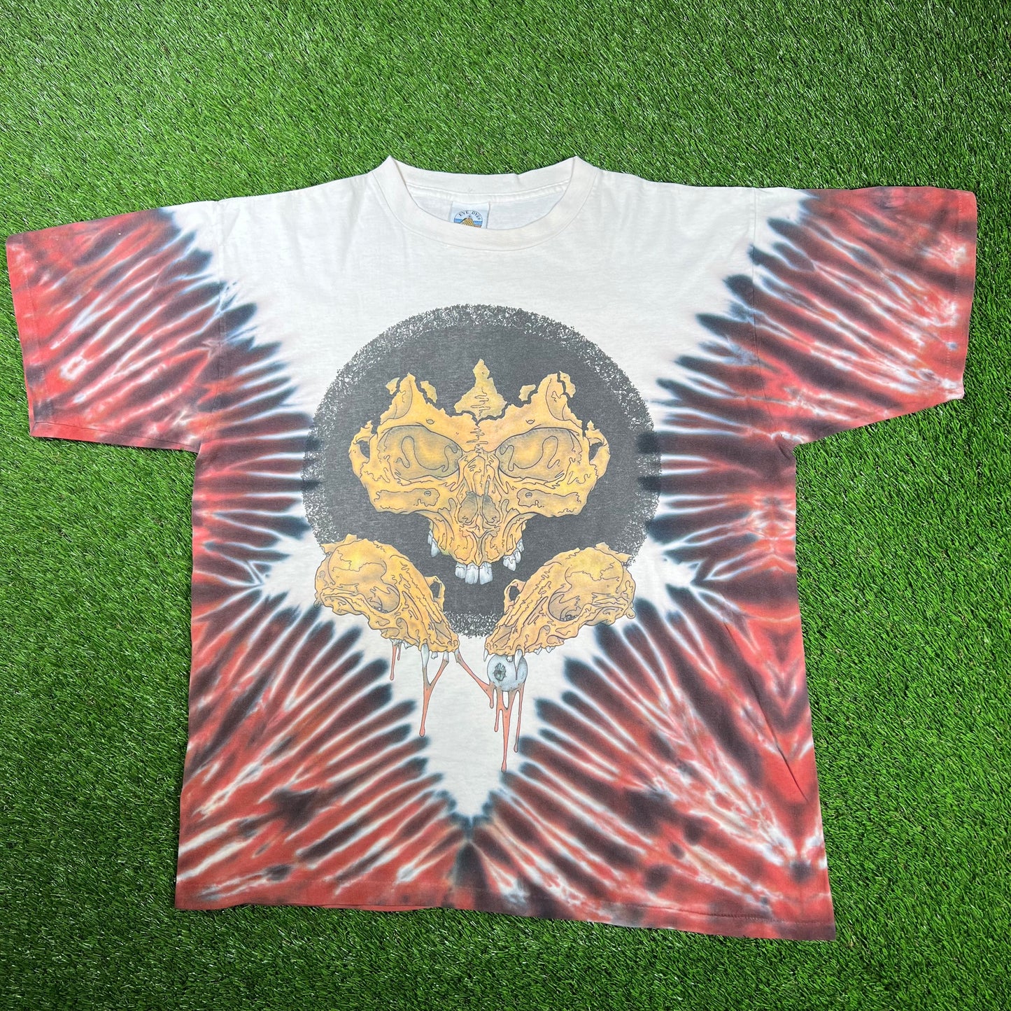 1999 Grateful Dead Pushead Skulls Tie Dye Tee Size XL USED v17159