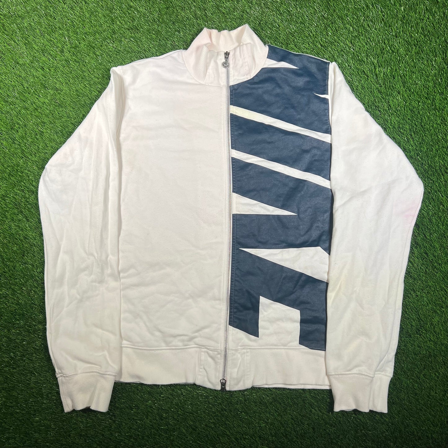 Y2K Nike Big Spellout Logo White Zip Up Size XL USED v17908