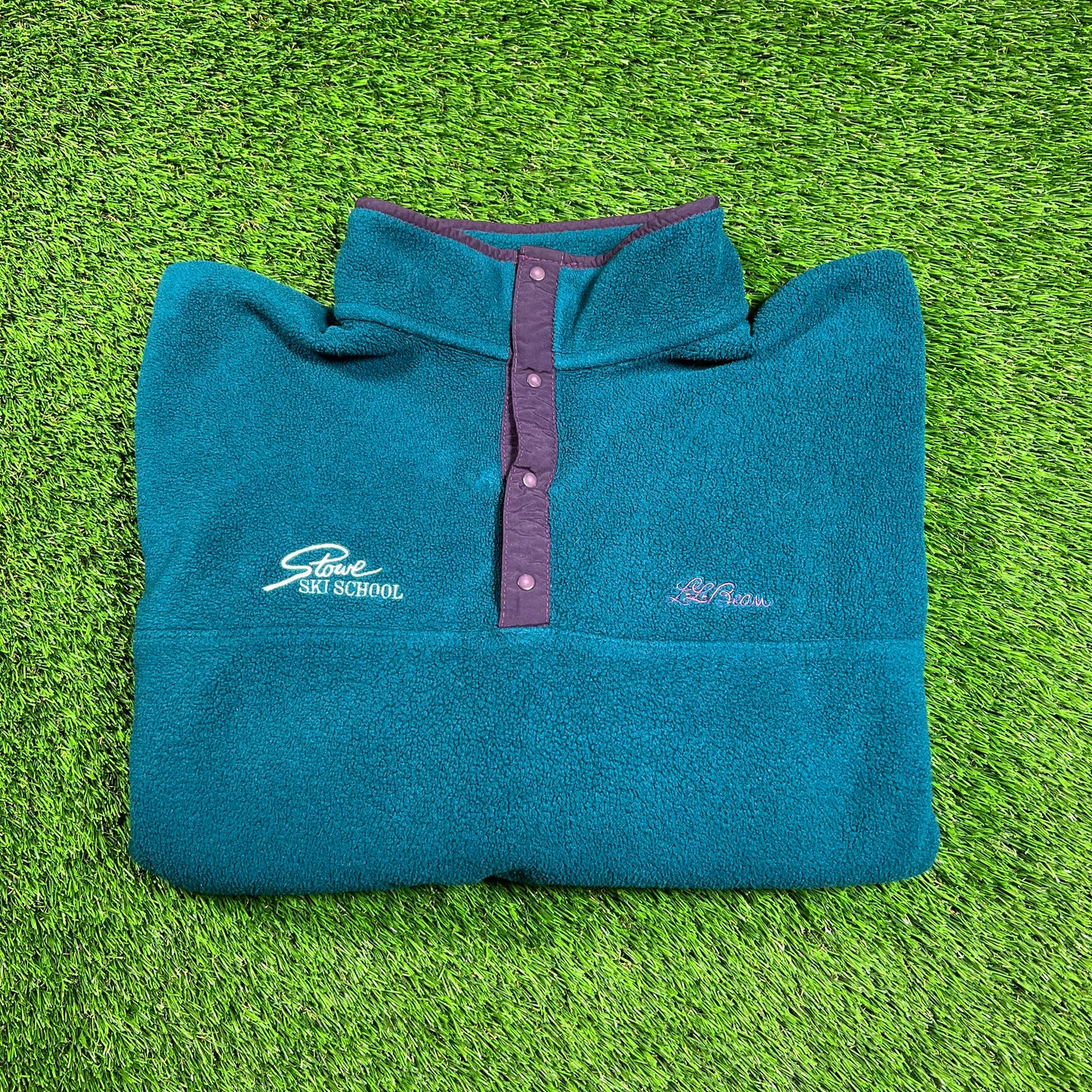 1990s LL Bean Stowe Ski School Aqau Fleece Size Medium USED v18337