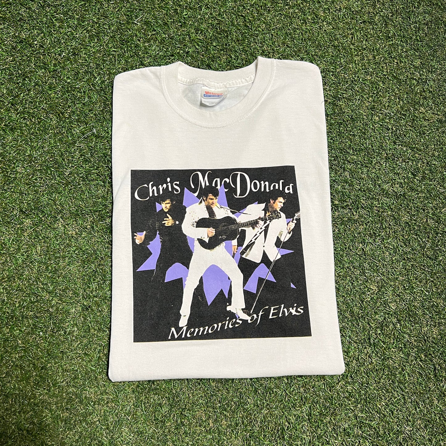 1990s Chris Mac Donald Memories of Elvis White Tee Size Large USED v16127