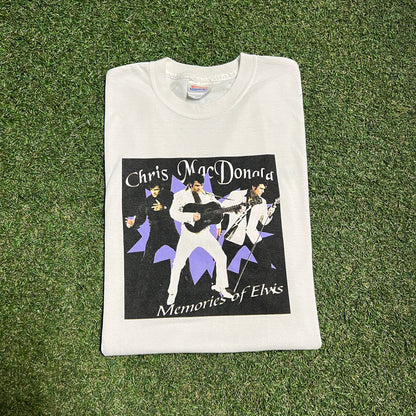 1990s Chris Mac Donald Memories of Elvis White Tee Size Large USED v16127