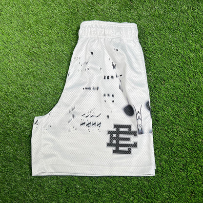 Eric Emanuel White Short/Black Logo Skyline Size Large USED x14452
