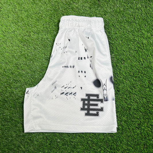 Eric Emanuel White Short/Black Logo Skyline Size Large USED x14452