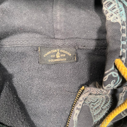 Christian Audigier Black AOP Hoodie Size Large USED x16687