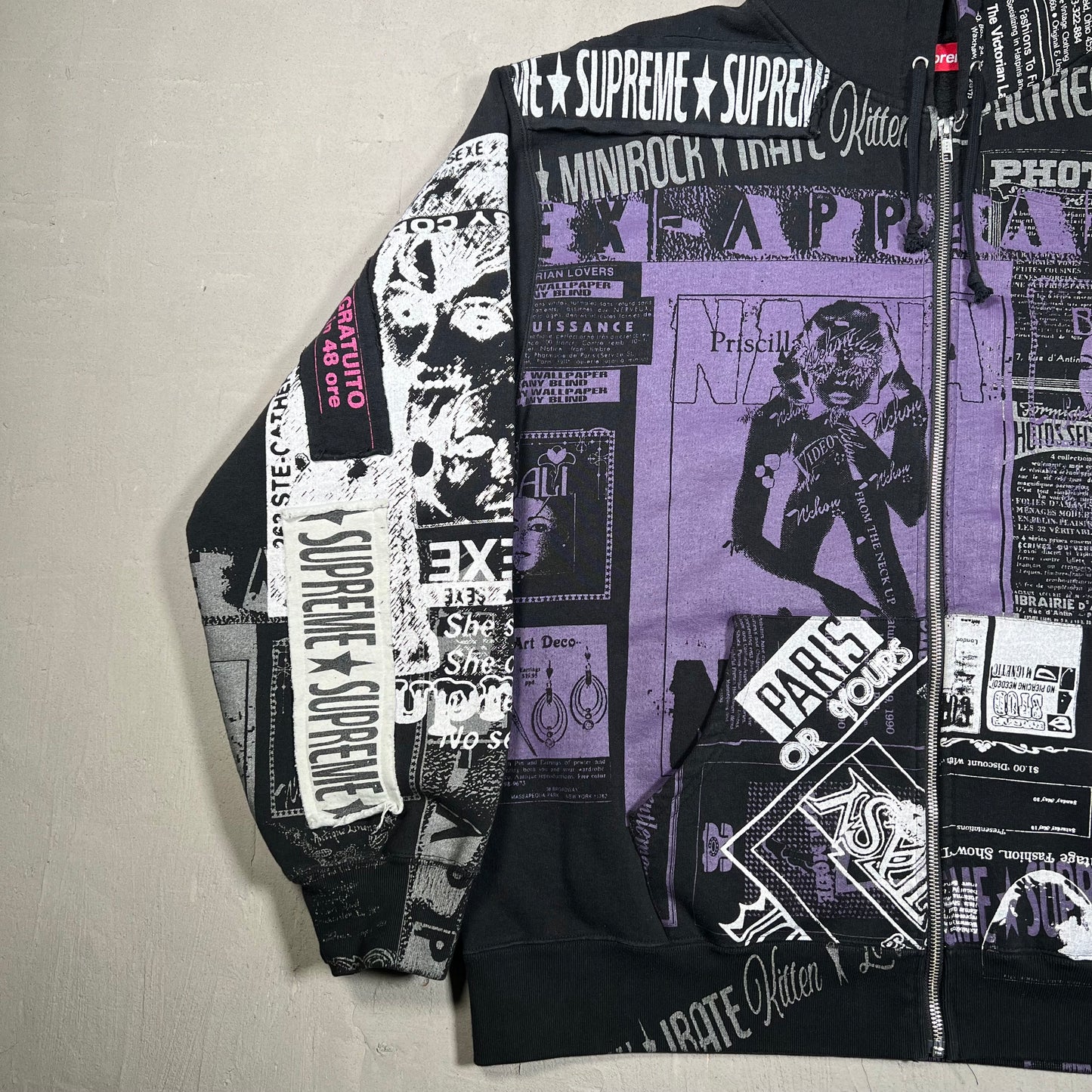 Supreme Collage Purple/Black Zip Up Hoodie Size XL USED x17292