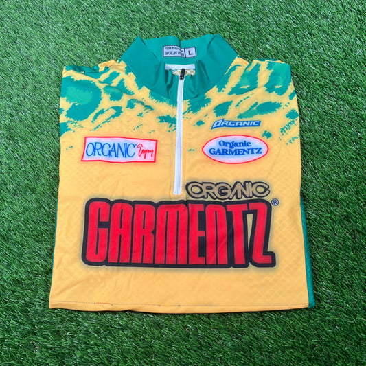 Organic Carmeatz Green/Yellow Cycling Tee Size Large USED v17546