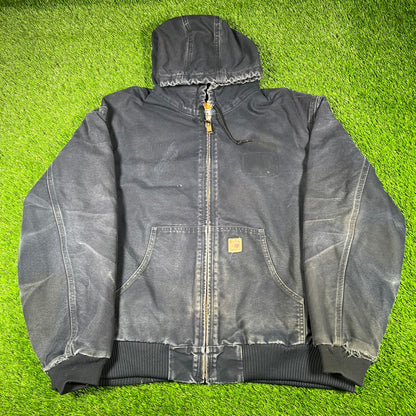 Y2K Carhartt Navy Hoodied Work Wear Jacket Size XXL USED v16906