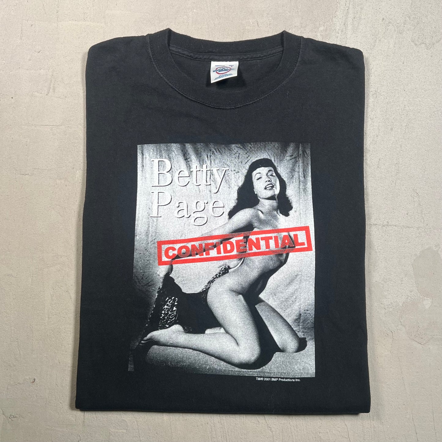 Y2K Betty Page "Confidential" Portrait Tee Black Size Large USED v19381