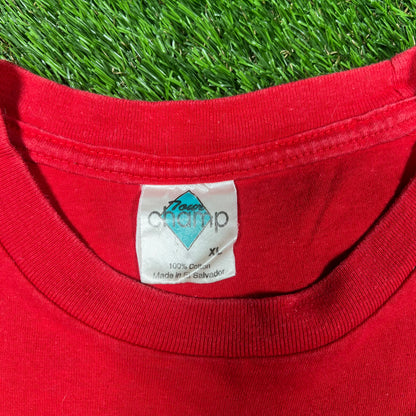 1997 Chicago Bulls NBA Finals Back to Back Champ Tag Red Tee Size XL USED v16728