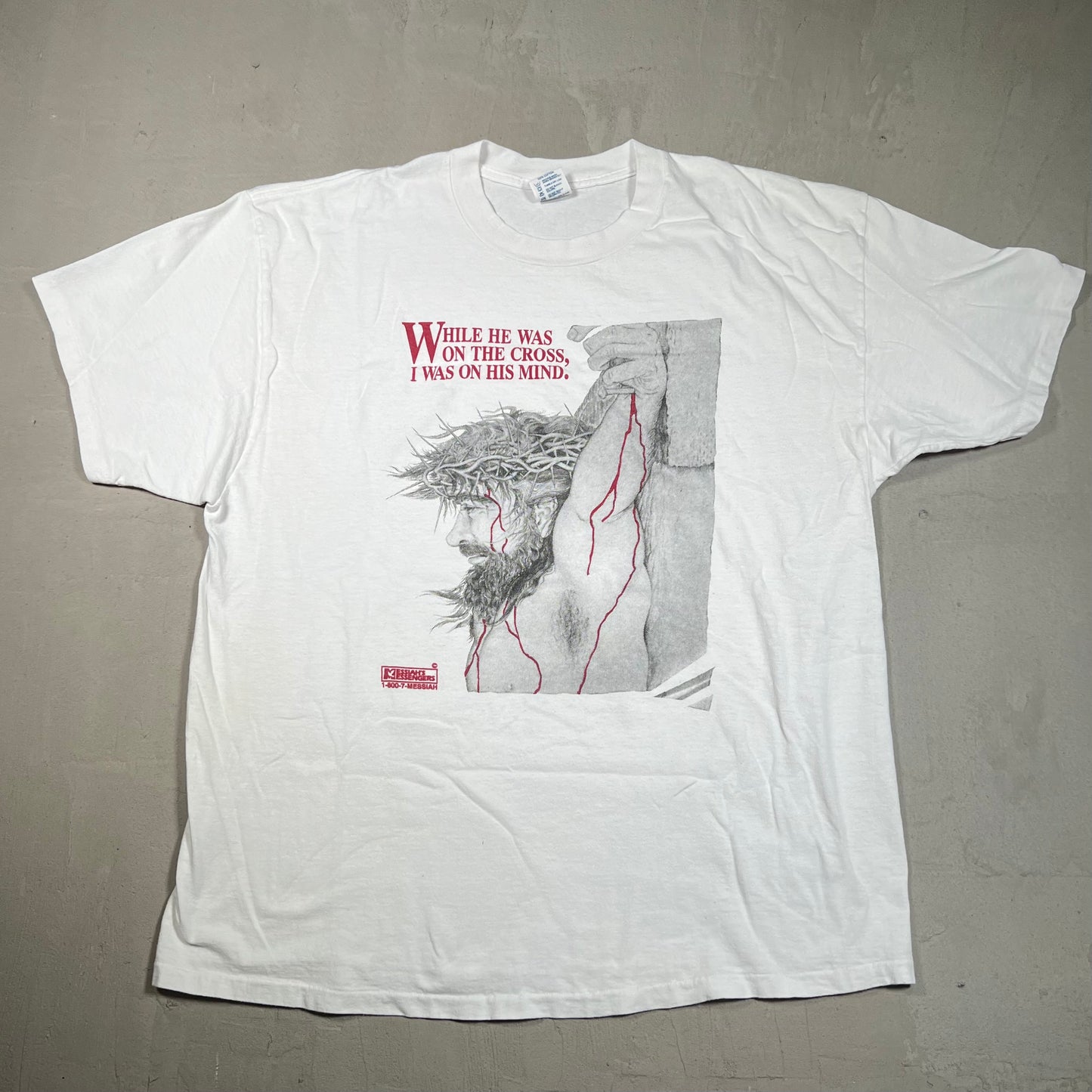 1990s Jesus On The Cross In His Mind White Tee Size XXL USED v19336