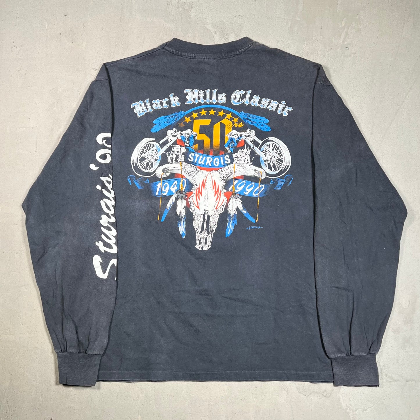 1990 Sturgis Black Hills Rally 50th Anniversary Longsleeve Size XL USED v19476