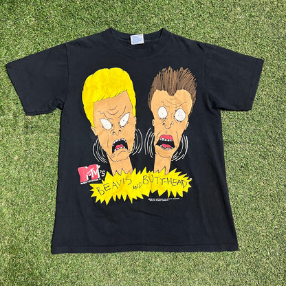 1993 Beavis and Butthead "Screaming" Black Tee Size Medium USED v16286