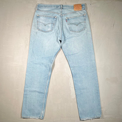 1990s Levis 501 Red Tab Blue Jeans Size 38x34 USED v19118