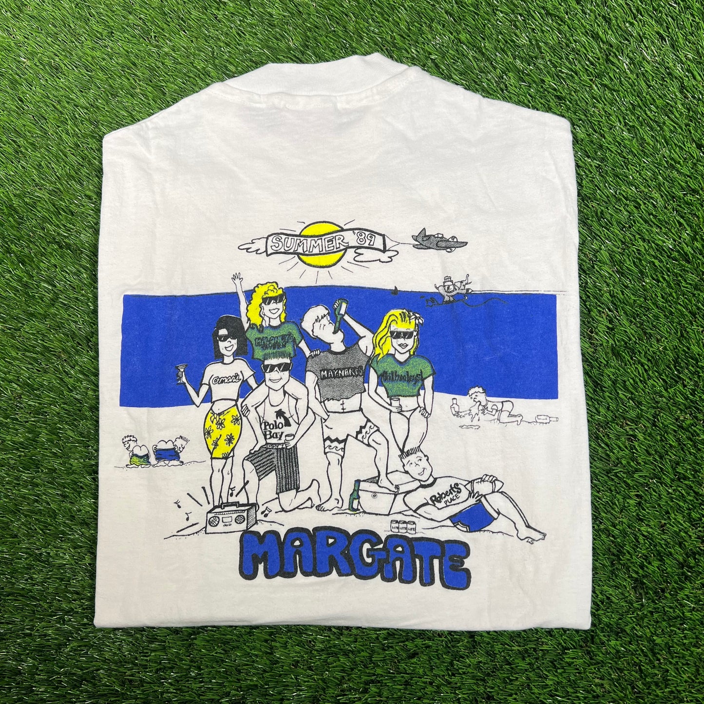 1989 Margate NJ Beach White Tee Size Large USED v18051