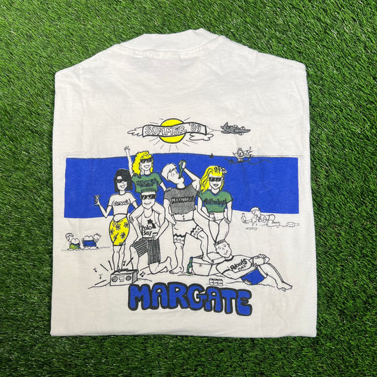 1989 Margate NJ Beach White Tee Size Large USED v18051