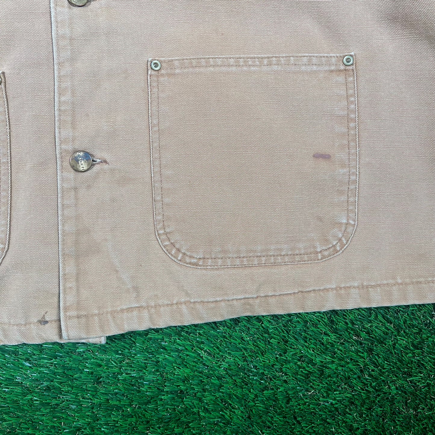 1990s Carhartt Khaki Chore Coat Size XL USED v17662