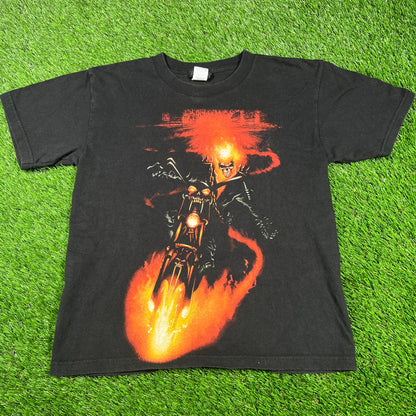 Y2K Marvel Ghostrider Black Tee Size Small USED v16878