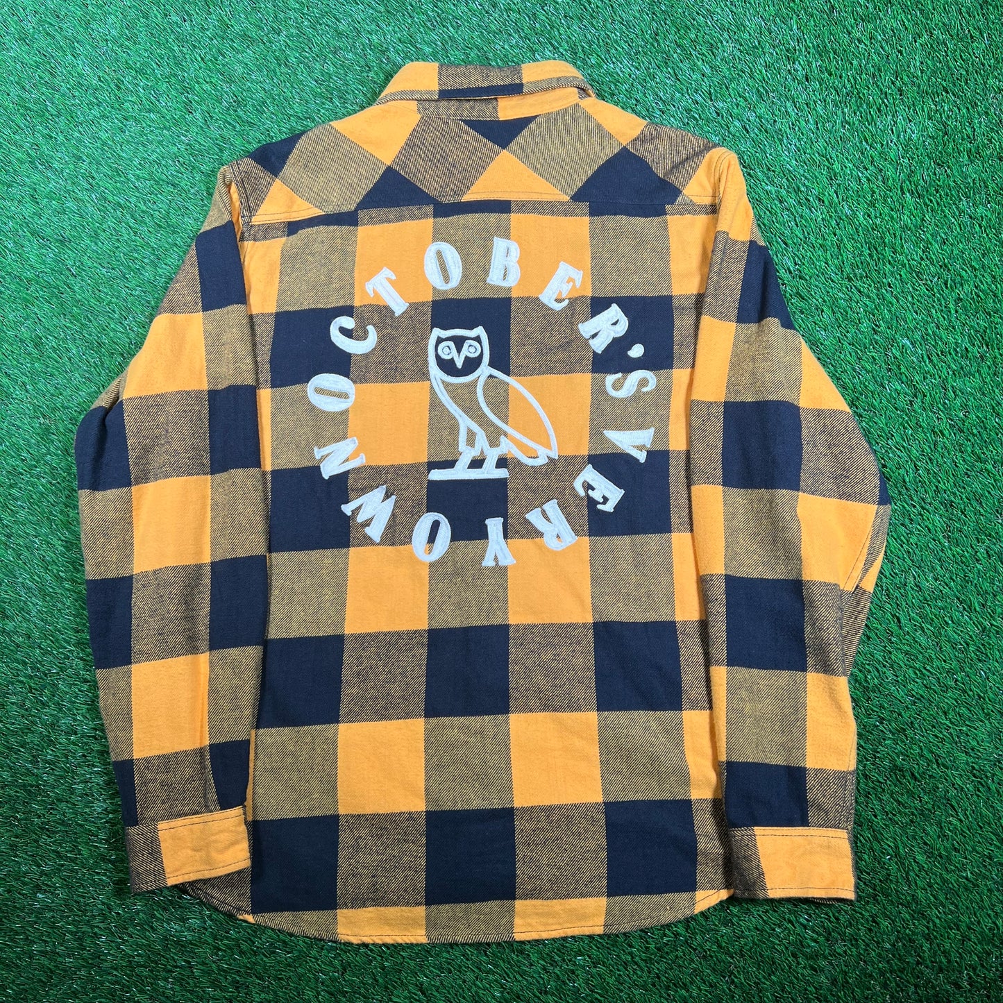 OVO Yellow Buffalo Plaid Flannel Shirt Size Large USED x15566