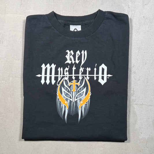 2004 WWE Rey Mysterio Luchador Mask Black Tee Size XS USED v19144