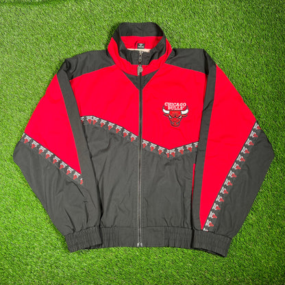 1990s Chicago Bulls Pro Player Light Red Windbreaker Size Large USED v17829
