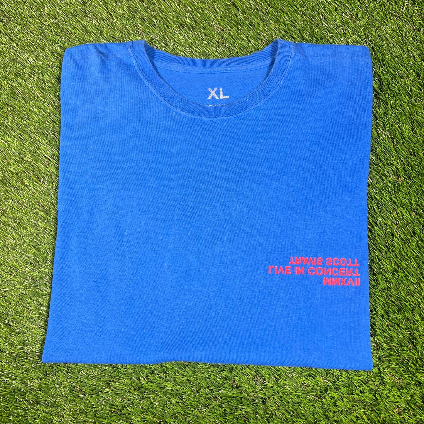 Travis Scott Birds Eye View 2017 Blue Tour Tee Size XL USED x14398