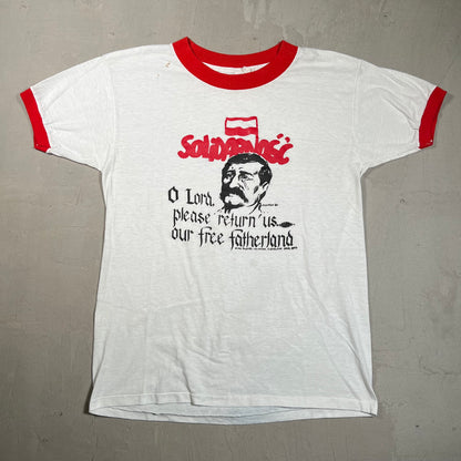 1980s Josef Stalin "Fatherland" White Ringer Tee Size Large USED v16521