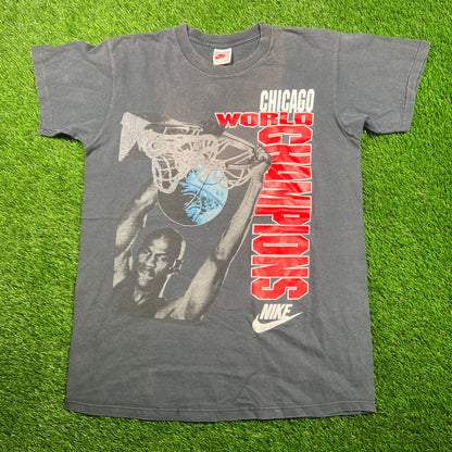 1990s Nike Jordan Chicago World Champs Dunking Washed Grey Tee Size Medium USED v18735