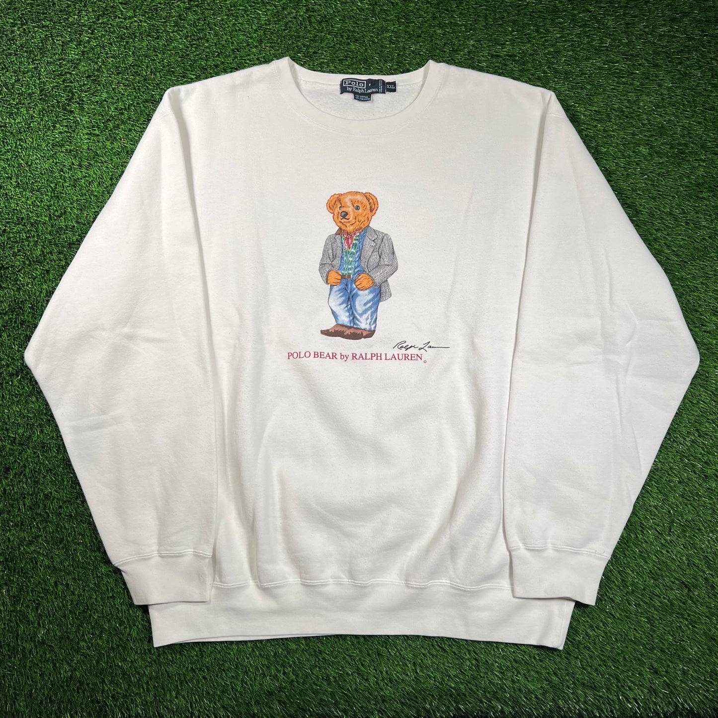 1990s Polo Ralph Lauren Dress Bear White Crewneck Size XXL USED v18423