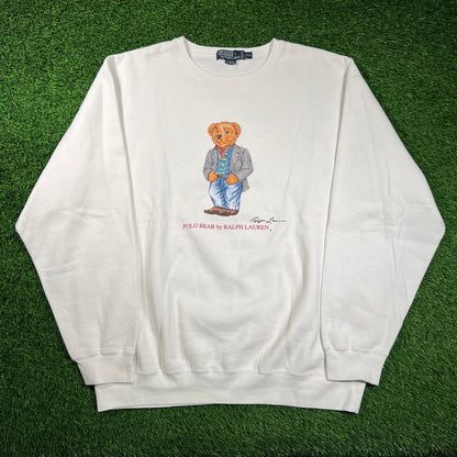 1990s Polo Ralph Lauren Dress Bear White Crewneck Size XXL USED v18423