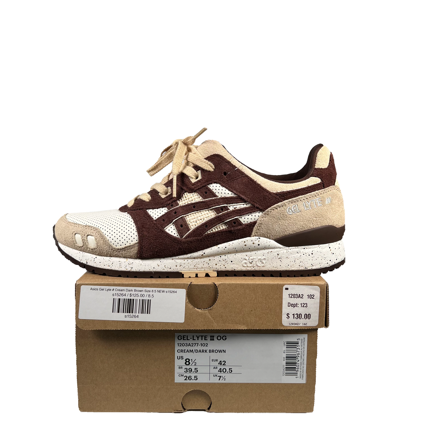 Asics Gel Lyte 3 Cream Dark Brown Size 8.5 NEW s15264