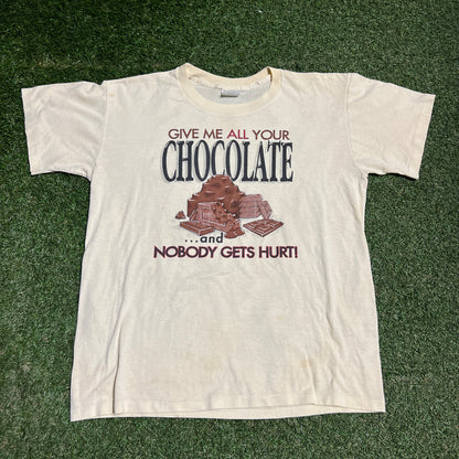 1980s "Give me all your Chocolate" Cream Tee Size Large USED v16094