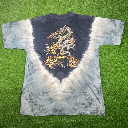 Y2K Na Pali Tie Dye Dragon Back Hit Blue Tee Size XL USED v17089