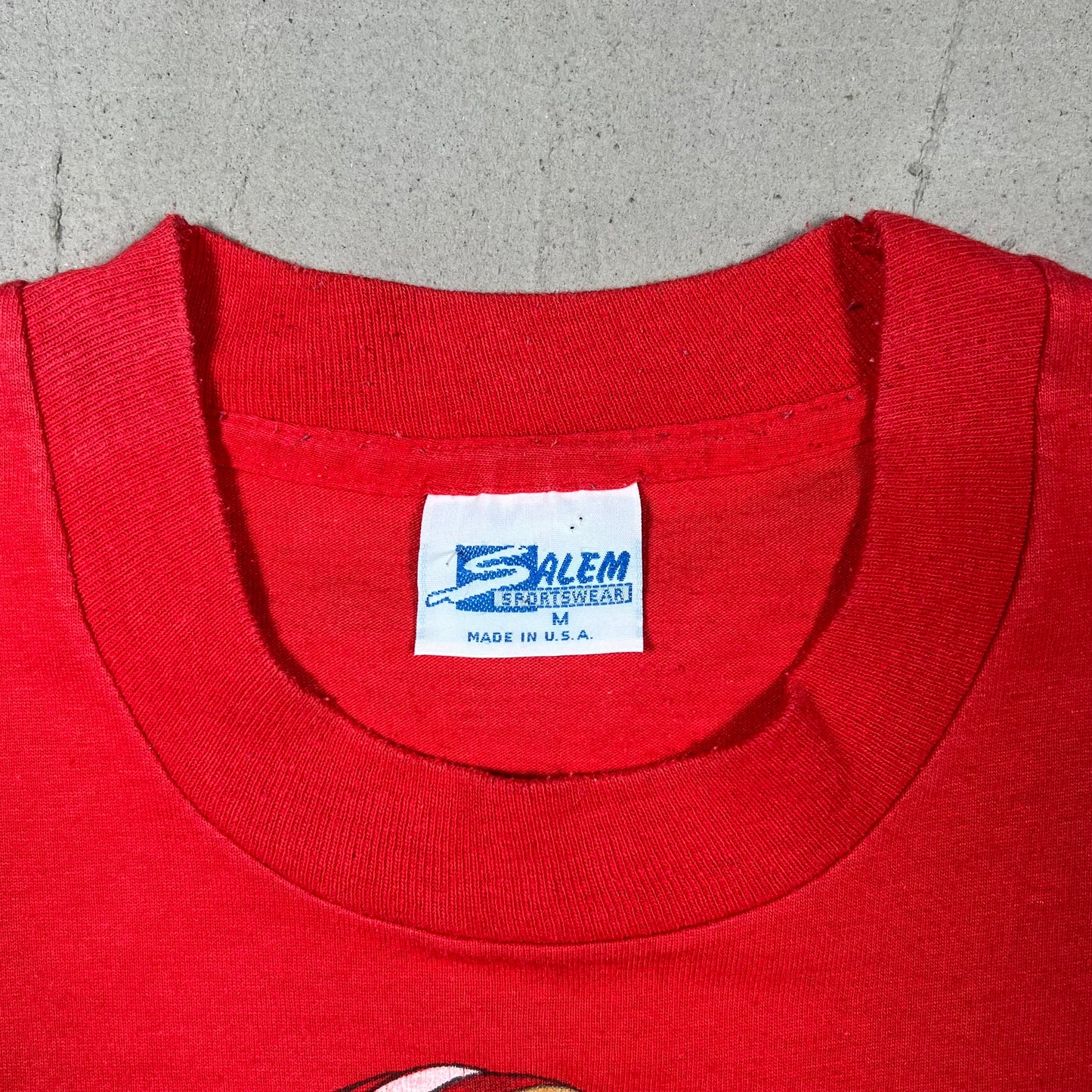 1987 Joe Montana San Franciso Cartoon Head Red Tee Size Medium USED v14617