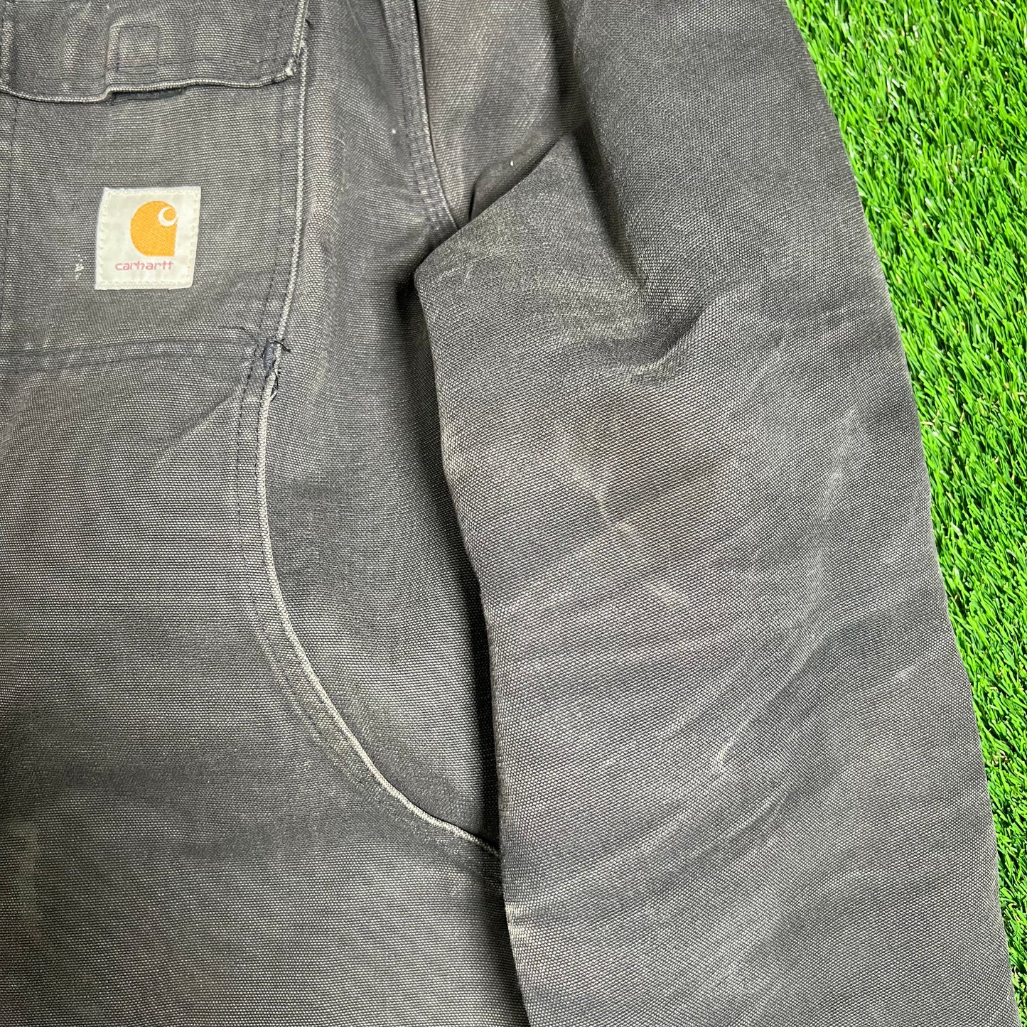 1990s Carhartt Arctic Work Wear Diamond System NYC District Washed Black Jacket Size XL USED v18209