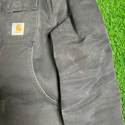 1990s Carhartt Arctic Work Wear Diamond System NYC District Washed Black Jacket Size XL USED v18209