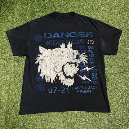Travis Scott Fragment "Danger" Black Tee Size Large USED x13679