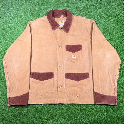 Y2K Carhartt Brown Tan Light Jacket Brown Collar Size XL USED v17068