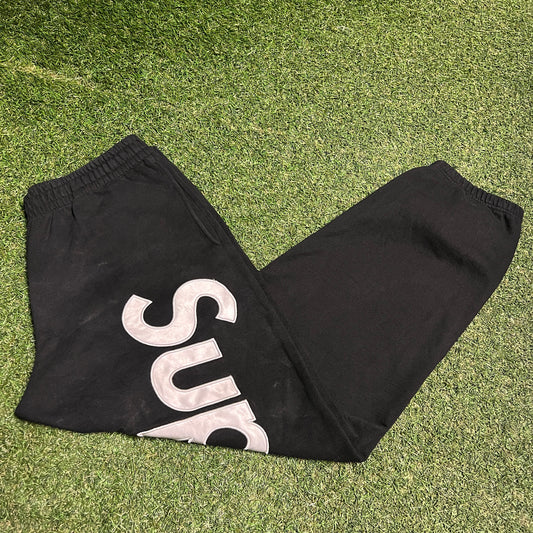 Supreme Big Spell Out Logo Black Sweatpants Size Medium USED x13944