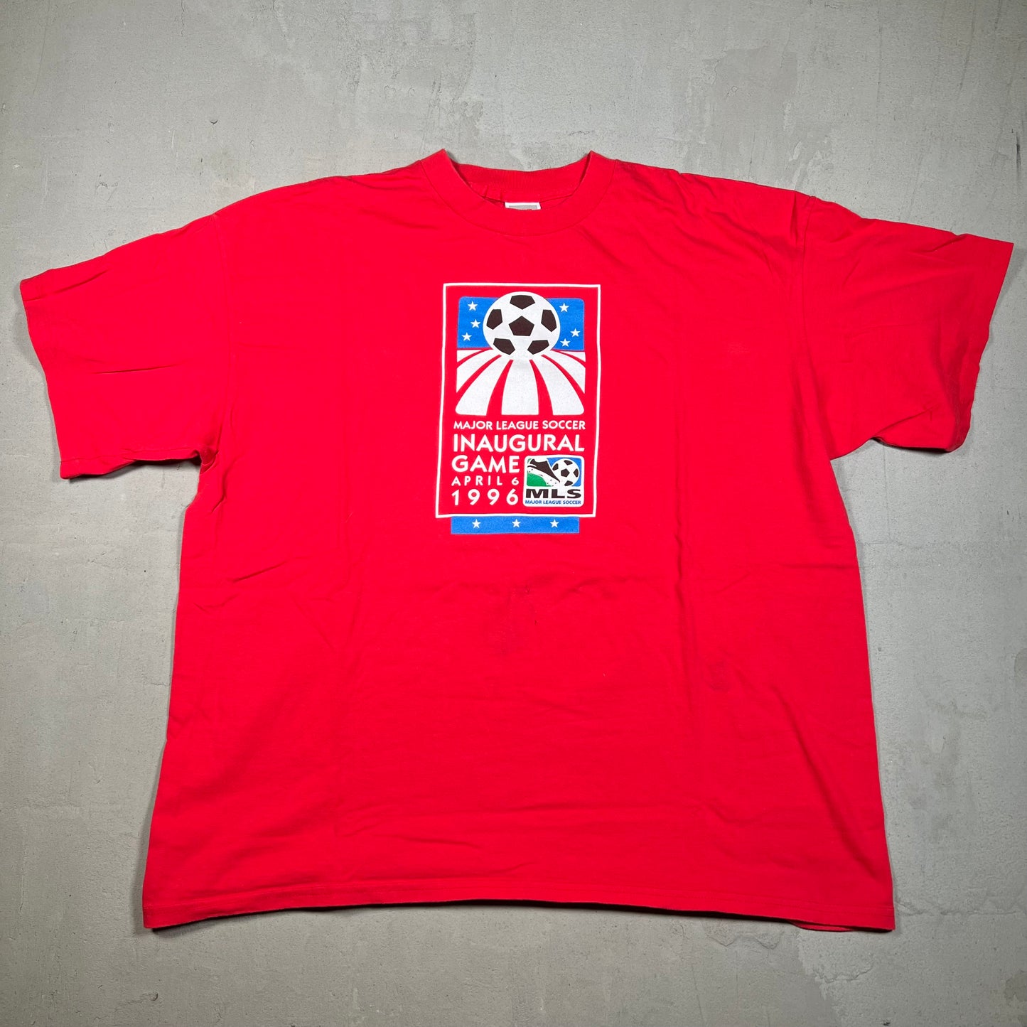 1996 Nike MLS Inaugural Game Red Tee Size XL USED v17967