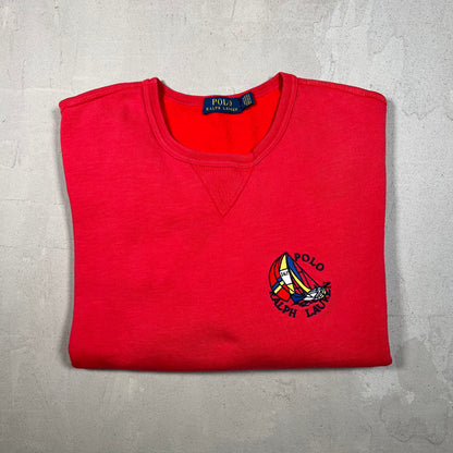 Polo Ralph Lauren Sail Boat Red Sweater Size Large USED v19110